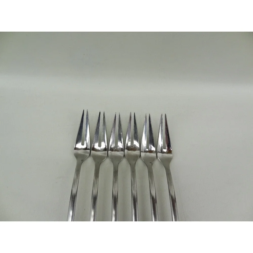 6 Mid‎ Century Modern Elegance Stainless Germany 2 Prong Fork Starburst Flatware